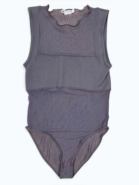 Zara Sheer Mesh & Ribbed Sleeveless Bodysuit Gray Size XS-S